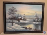 Framed Print of Snowy Countryside Measuring 54'' X 42''