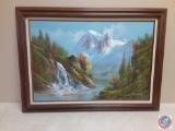 Framed Mountain Scenery Painting Signed Goldberg Measuring 43'' X 31 1/2''