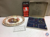 Vintage Turkey Platter, Sure Shelf, Aggravation Board Game and Clear Glass Butter Dish