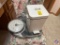 Taylor Professional Weigh Scale, Small Trash Can and Chair Measuring 41''