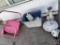 Vintage Wagon, (3) Planters, Grill Utensils, Pink Metal Outdoor Chair, Cement Bird Bath and More