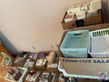 Crafting Supplies Including Wood Boxes, Decorative Boxes, Tote Full of Hot Glue Guns, Small Knick