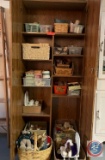 Two Door Cabinet Measuring 30'' X 16'' X 71'' Including Spools of Twine/Thread, Candle Holder
