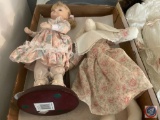 (3) Porcelain Dolls, Plush Bunny, (2) Doll Chairs, Doll Table and More