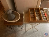 Serving Tray Stand on Folding Stand, Spice Rack with Jars Containing Various Crafting Supplies,