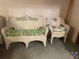 Wicker Bench Seating Measuring 48'' X 19'' X 34'' and Wicker Arm Chair Measuring 27'' X 14'' X 32''