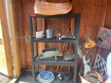 Three Tier Plastic Shelving Unit Measuring 34'' X 14'' X 56'', Watering Can, Boat and Camper Garden