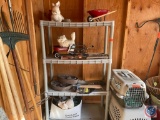 Four Tier Plastic Shelving Unit Measuring 47'' X 16'' X 69'' Including Assorted Yard Ornaments and