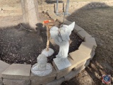 Cement Buddha Bust Statue, Cement Angel Statue and Small Bird Bath