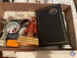 Assorted Roserys, Wood Carved Child Pope Statue, Mother Mary Statue and Box Containing Cuff Links,