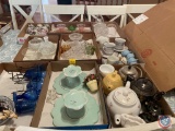 (2) Special Places Cake Stands, Assorted Decorative Tea Pots, Hobnail Style Vase, Blue Glass Vases,