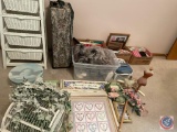 Assorted Sized Photo Frames, Assorted Grey Wigs, Quilt Material, Bay Bags Suit Case and More