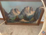 Framed Mountain Scenery Painting Signed Flinmint Measuring 40'' X 28''