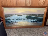 Framed Ocean Scene Painting No Signature Measuring 52'' X 28''