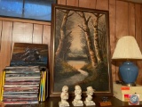 Table Top Lamp with Shade, Assorted Knick Knacks, Framed Painting Measuring 28'' X 40'' and More