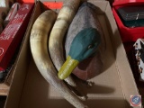 Set of Steer Horns {{NOT MOUNTED}} and Victor Animal Trap Mallard Decoy