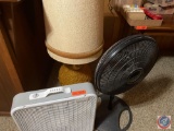 Table Top Lamp with Shade, Box Fan and Lasko Oscillating Floor Fan