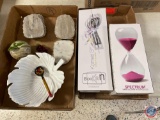 Spectrum Hand Blown Hourglass, Decorative Spoon, Marble Apple Paper Weight, Granite Coasters and