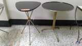 Gold and Black Triangular Side Table Measuring 14'' X 16'' X 22'' and Circular Gold and Black Side