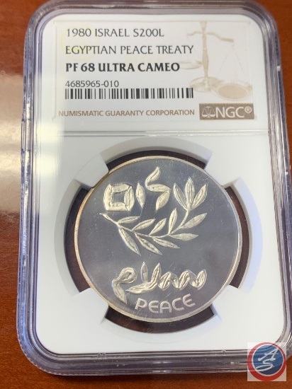 1980 ISREAL S200L EGYPTIAN PEACE TREATY PF 68 ULTRA CAMEO, WEIGHING 2oz