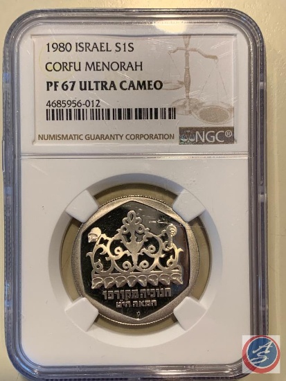 1980 ISREAL S1S CORFU MENORAH PF 67 ULTRA CAMEO, WEIGHING 1.86OZ...