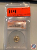 ANACS SLABBED 2008 $5 AMERICAN GOLD EAGLE FIRST DAY OF ISSUE, 1/10oz FINE GOLD