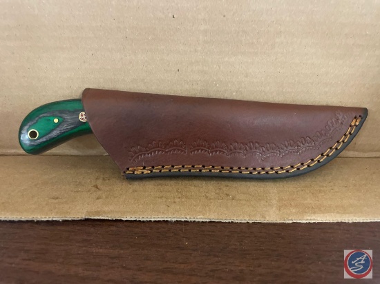 Hand Forged Damascus Skinning Knife With Green And Red Handle Measuring (8")