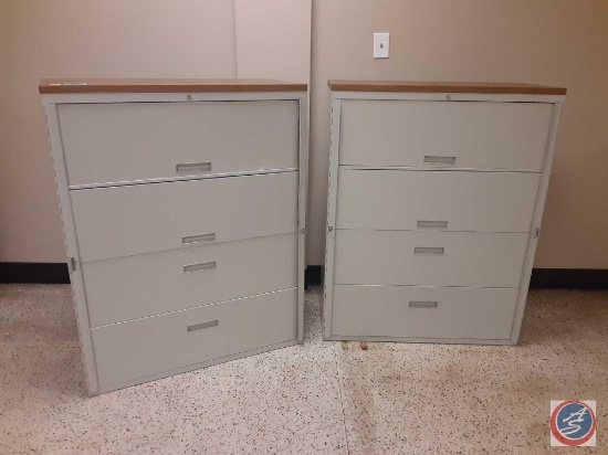 {{2X$BID}} Lateral File Cabinet / Wood Top (no key) - (4) Drawer with 2 roll-out shelves... w/lockin