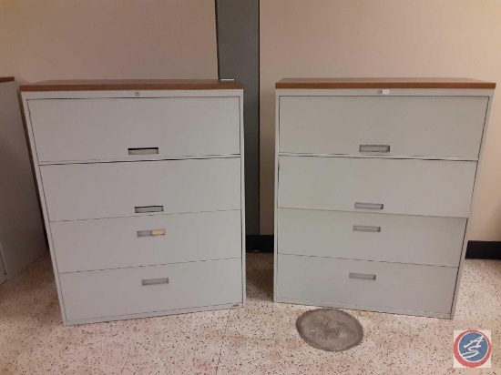 {{2X$BID}} Lateral File Cabinet / Wood Top (no key) - (4) Drawer with 2 roll-out shelves - 42" x 18"