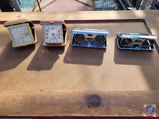 Vintage Travel Alarm Clock and Pocket Binoculars