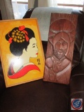 Hand Carved and Signed/Geisha in Bamboo Frame, signed