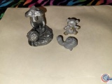 Lance Pewter bear, signed, Pewter beehive and snail