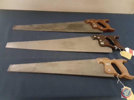 (3) Hand saws; (1) Atkins handsaw, (1) reliable Special Steel, Sheffield Saw works, C Atkins &