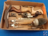 (1) Flat assorted items; plane handles, trammel points,...