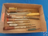 (1) Flat assorted tools, Yankee screwdrivers, punch, assorted sizes of screw drivers.