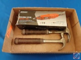 (1) Flat ; (1)Tool Shop Variable Speed Rotary Tool, (2) Hammers.