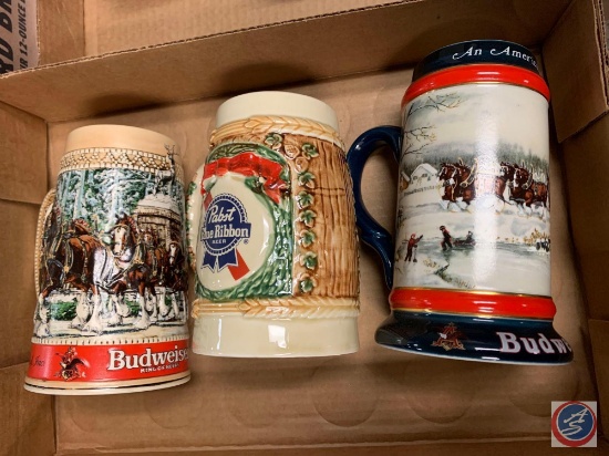 (2) bud steins, C series 1997 , 1990 an american tradition,1... PVR limited addition holiday....