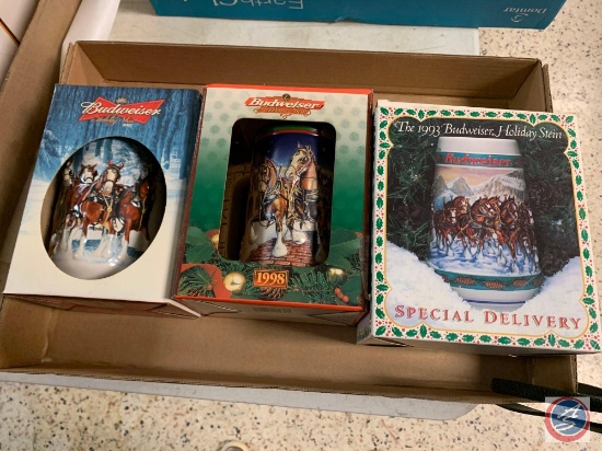 (3) bud steins; 1993 special delivery holiday stein, 1998 holiday stein, Holiday 2007.