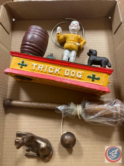(1) Flat assorted Items; Trick Dog , Victorian Toy, Horse .