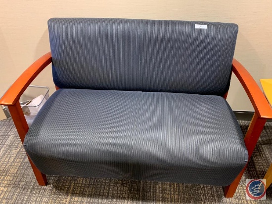 Blue Loveseat Upholstered with wooden arms 48"WX28"DX33"H