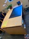 Stand alone desk with 2 deep filing cabinets on either side appears to be letter size file cabinets