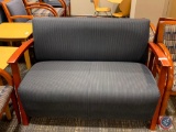 Blue Loveseat Upholstered with wooden arms 48