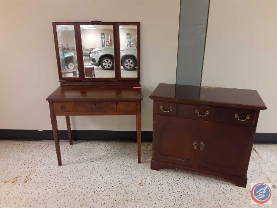 (1) Vintage Dresser w/Mirrors 36" x 19" x 30 1/2", (1) Vintage Drexel Rolling Server Bar Cart