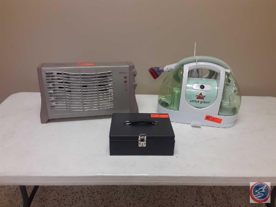 (1) Bissell...Little Green Machine, (1) Holmes Space Heater, (1) Cash Box w/Key