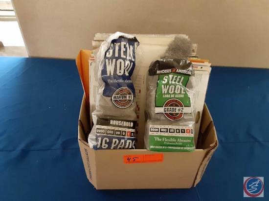 (1) Box assorted items; Steel wool , assorted sand paper, Ace , 3M.