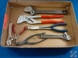 (1) Flat assorted Items;Craftsman, Wright Adjustable wrench, (1) knipex angled pliers, Needle nose