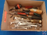 (1) Flat of assorted screwdrivers, & wrenches....(Mix of Metric and SAE)