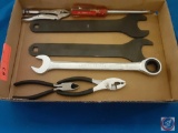 (1) Flat assorted items; Pliers,... Craftsman wire cutters, screwdriver,... Gear wrench.