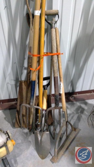 Approx. (8) assorted rakes, hoes, shovels