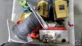 One plastic tote with wire reel, (2) Allen-Bradley IP20 Series B and assorted plumbine items